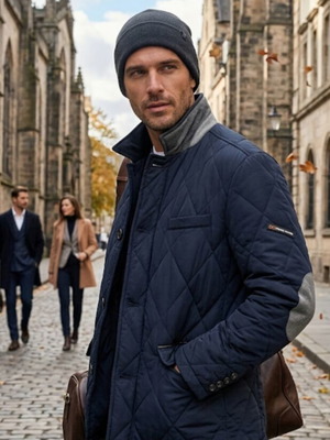 Prince Oliver Luxury Slim-Fit Quilted Jacket used, navy blue