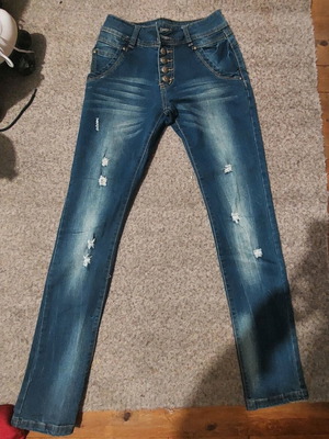 Jeans new, blue, sizes S and M, mid-rise waist