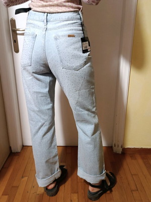 Wide leg jeans Lynne new, blue with silver strass