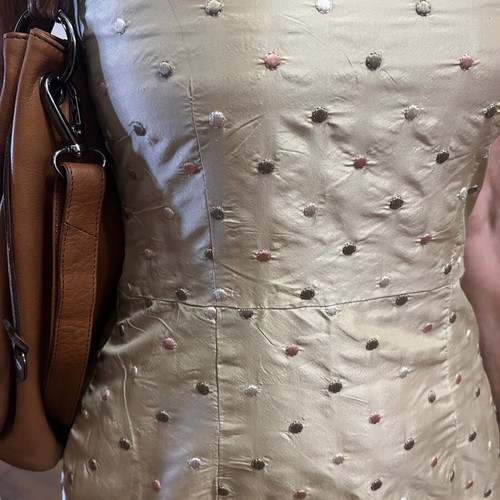 Dress like new with Tsantilis fabric, beige with embroidered polka dots