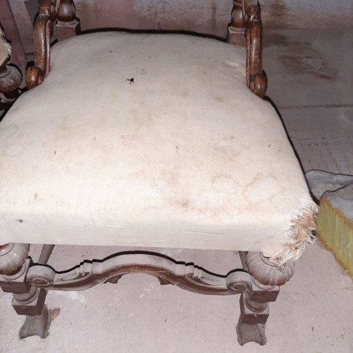 Throne armchairs used, wooden carved back, set of 2