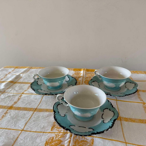 Hutschenreuther Bavaria porcelain cups set of 3 blue with saucers like new