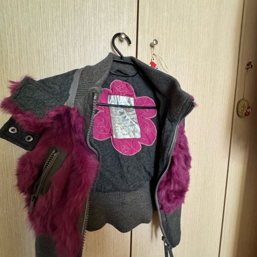 BSB fur jacket like new, purple and gray, with detachable hood