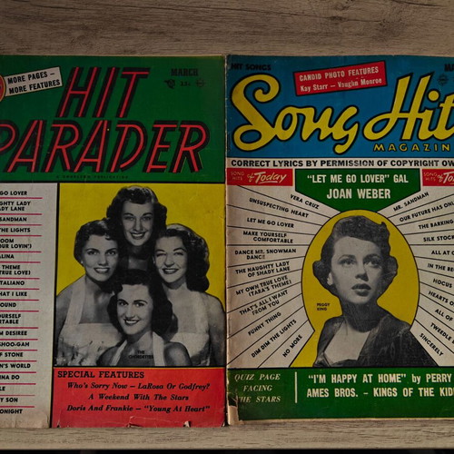 Hit Parader and Song Hits music magazines used vintage 1955, pack of 2
