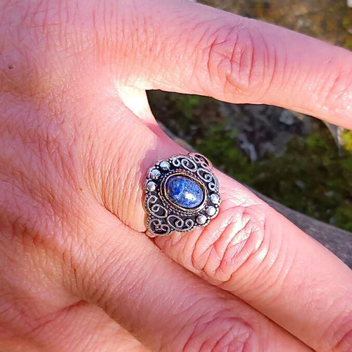 Silver-plated ring with lapis lazuli new, adjustable size