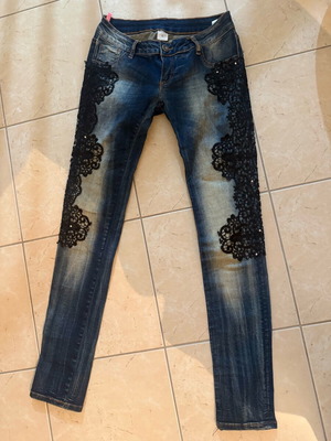 Jeans with lace like new, size L, blue