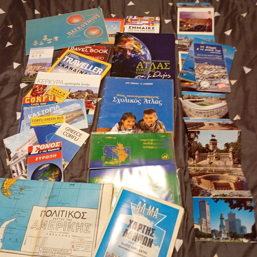 Maps and travel flyers used with vintage Athens map 1972