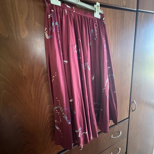 Red women's skirt with unique patterned design, like new, size S