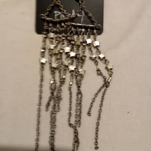 Long stud earrings with hanging silver chains, new