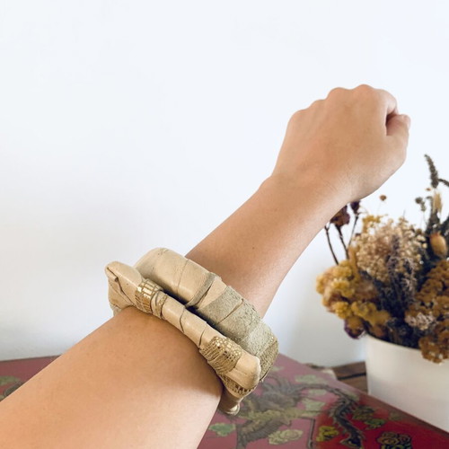 Leather handmade bracelets like new, beige, set of two