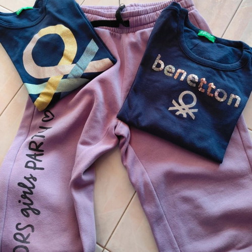 Benetton girls' outfit like new, 2 tops and purple pants