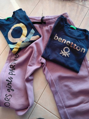 Benetton girls' outfit like new, 2 tops and purple pants