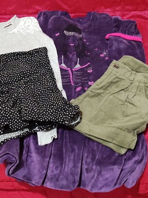 Girls' clothes used, set No 10 with shorts, dress, skirt, blouse