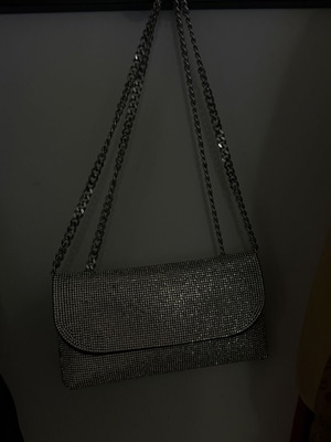 Evening bag with strass like new, silver, handheld