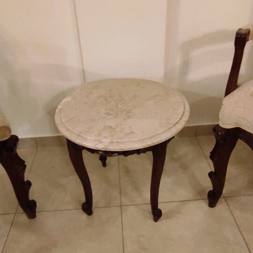 Classic walnut solid wood living room set like new with marble tables
