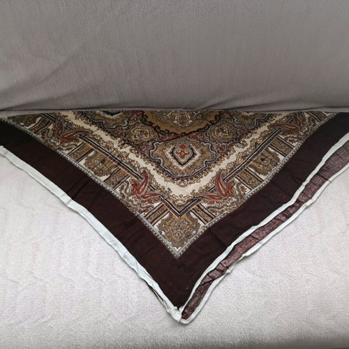Headscarf used, beige and brown, size 70/65