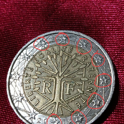 2 Euro Coin France 2014 used with multiple errors