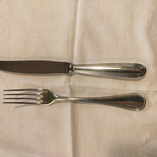 Christofle Perles cutlery set like new, 12 knives and 12 forks