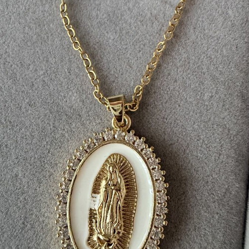 Our Lady of Guadalupe pendant necklace with cz stones and chain