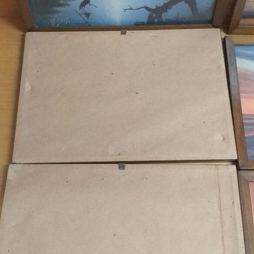 Vintage framed prints used, set of 6 with wooden frame and matte plastic glass