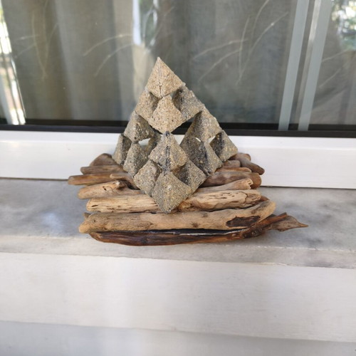 Sierpinski Pyramid new, wood and sand from Naxos beach