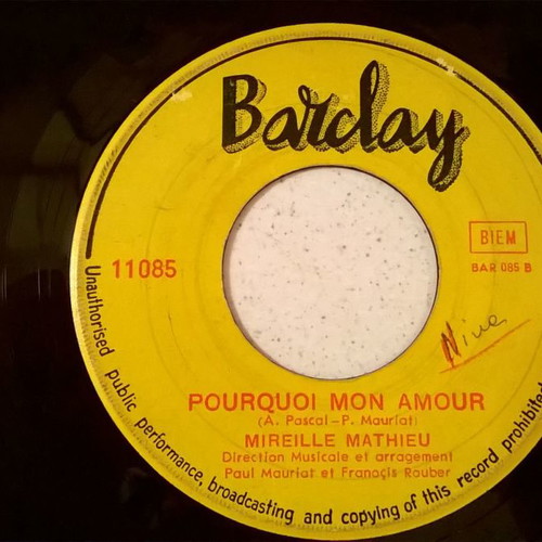 Vinyl record 45 Mireille Mathieu used, 1966 without sleeve