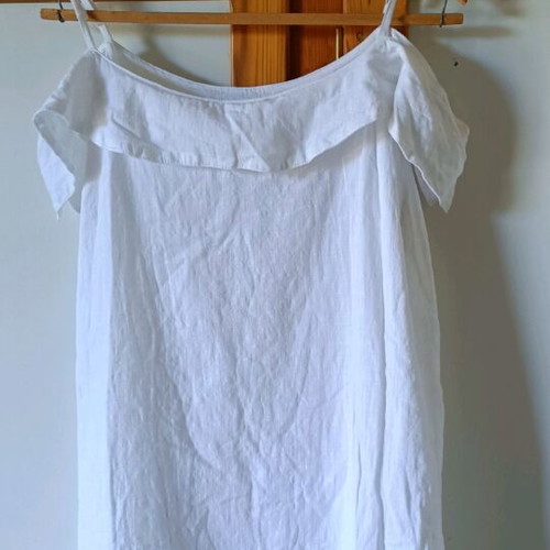 Blanc du Nil dress like new, off-shoulder with adjustable straps, white, size L