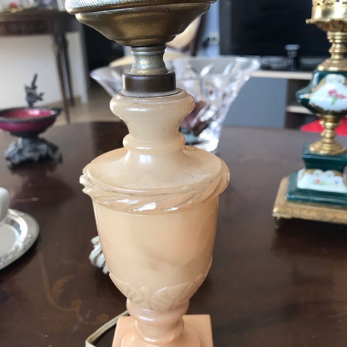 Vintage table lamps 1960s used, alabaster and brass base