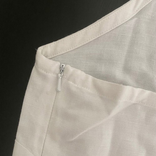 Vintage linen embroidered sleeveless top used, white, size S
