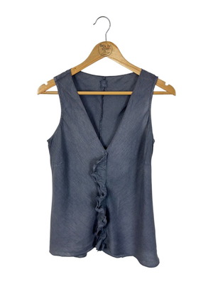120% Lino women's linen top with ruffles size M like new, gray