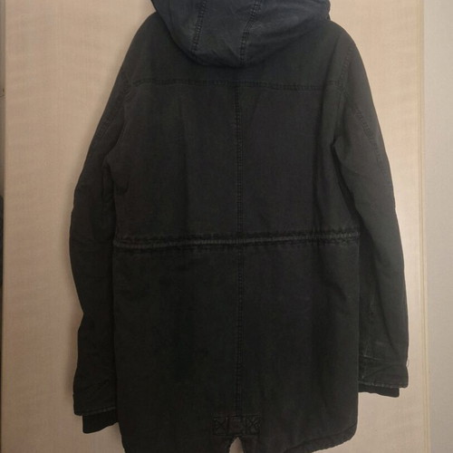 Black men's parka used with hood