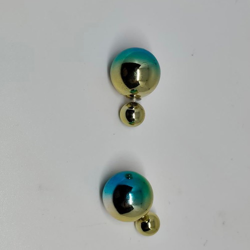 Double-sided earrings like new, gold and blue spheres