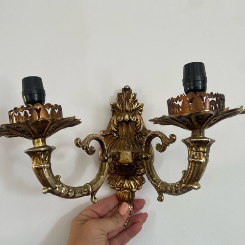 Vintage brass wall lights 2 gilded antique copper