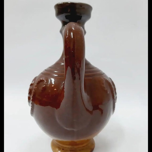 Vintage Troyan Ceramic Jug handpainted, brown and beige, 14 cm