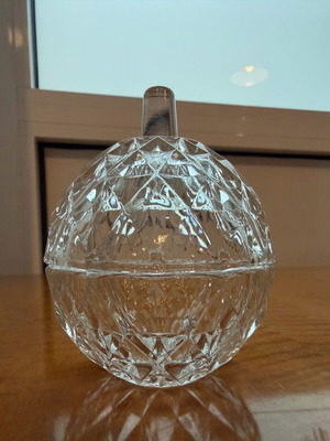 Glass bonbonniere with lid and embossed design like new
