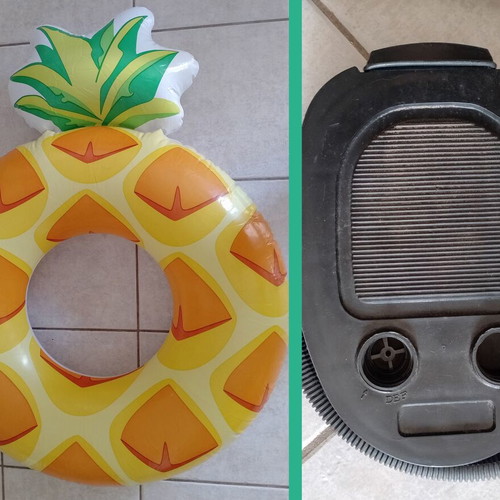Inflatable Pineapple Swim Ring and Used Foot Pump