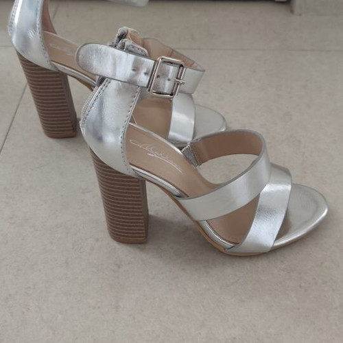Silver sandals new, size 35, 8 cm heel height