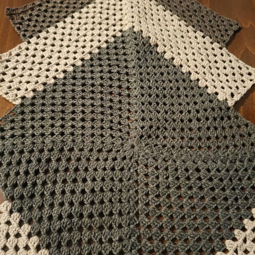 Handmade knitted table runner new with gray and beige shades