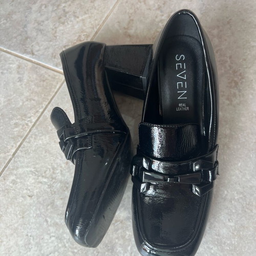 Seven Real Leather Loafers with Heel Like New, Black