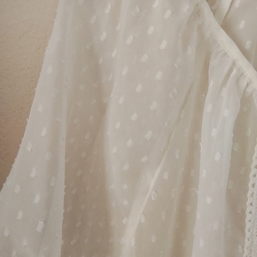 White Romantic Top with Embossed Polka Dot Design, Like New