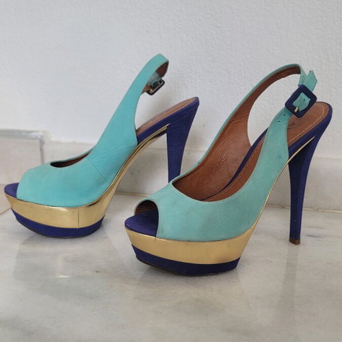 Carrano leather platform slingback heels turquoise and blue size 39 used