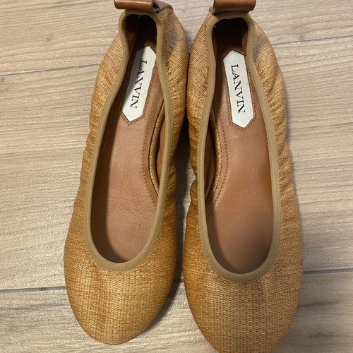 Lanvin leather ballerinas with raffia size 39 like new, gold