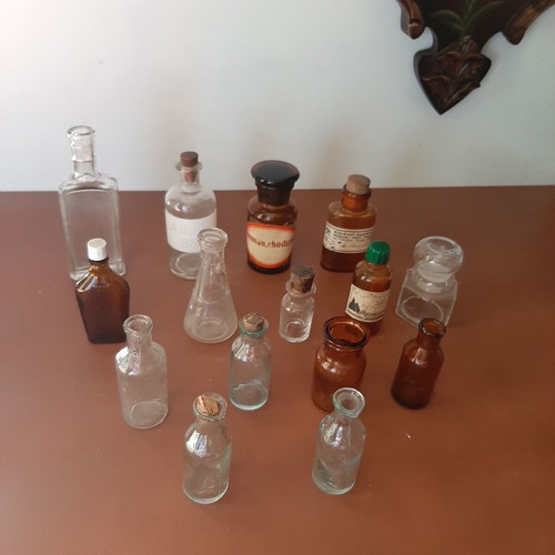 Set of 15 vintage pharmacy glass bottles