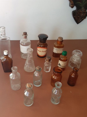 Set of 15 vintage pharmacy glass bottles