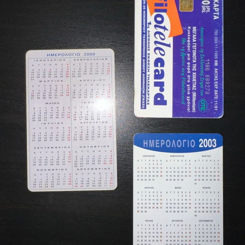 Phone cards used, pack of 3, calendars 1999-2003