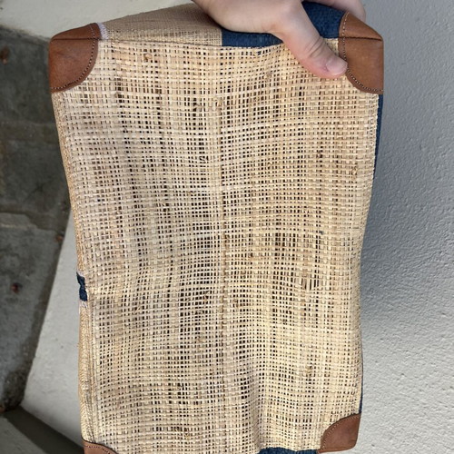 Straw bag new, 35x35 cm, beige and blue