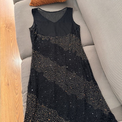 Black evening dress like new with beads and shimmer midi