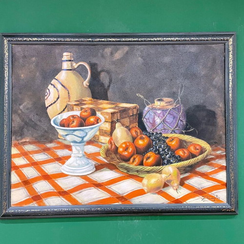 Dimitris Kourtis Oil Painting like new, Fruits on Table