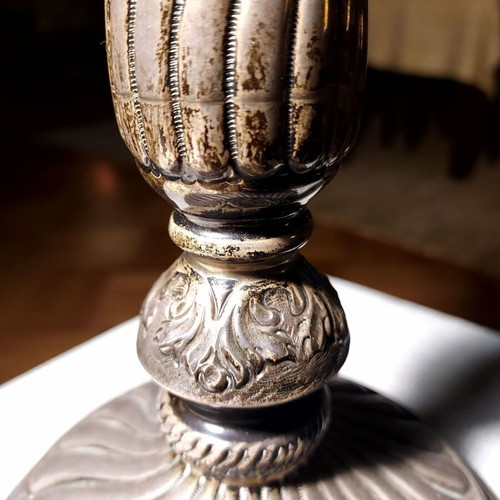 Three-Arm Candlestick 925 Sterling Silver Used, Baroque Style