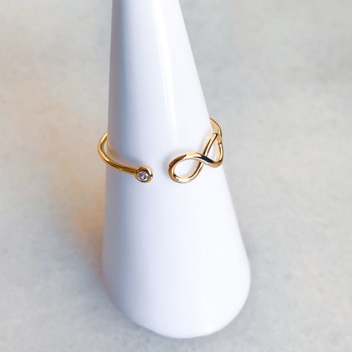 Gold adjustable infinity ring with zirconia new